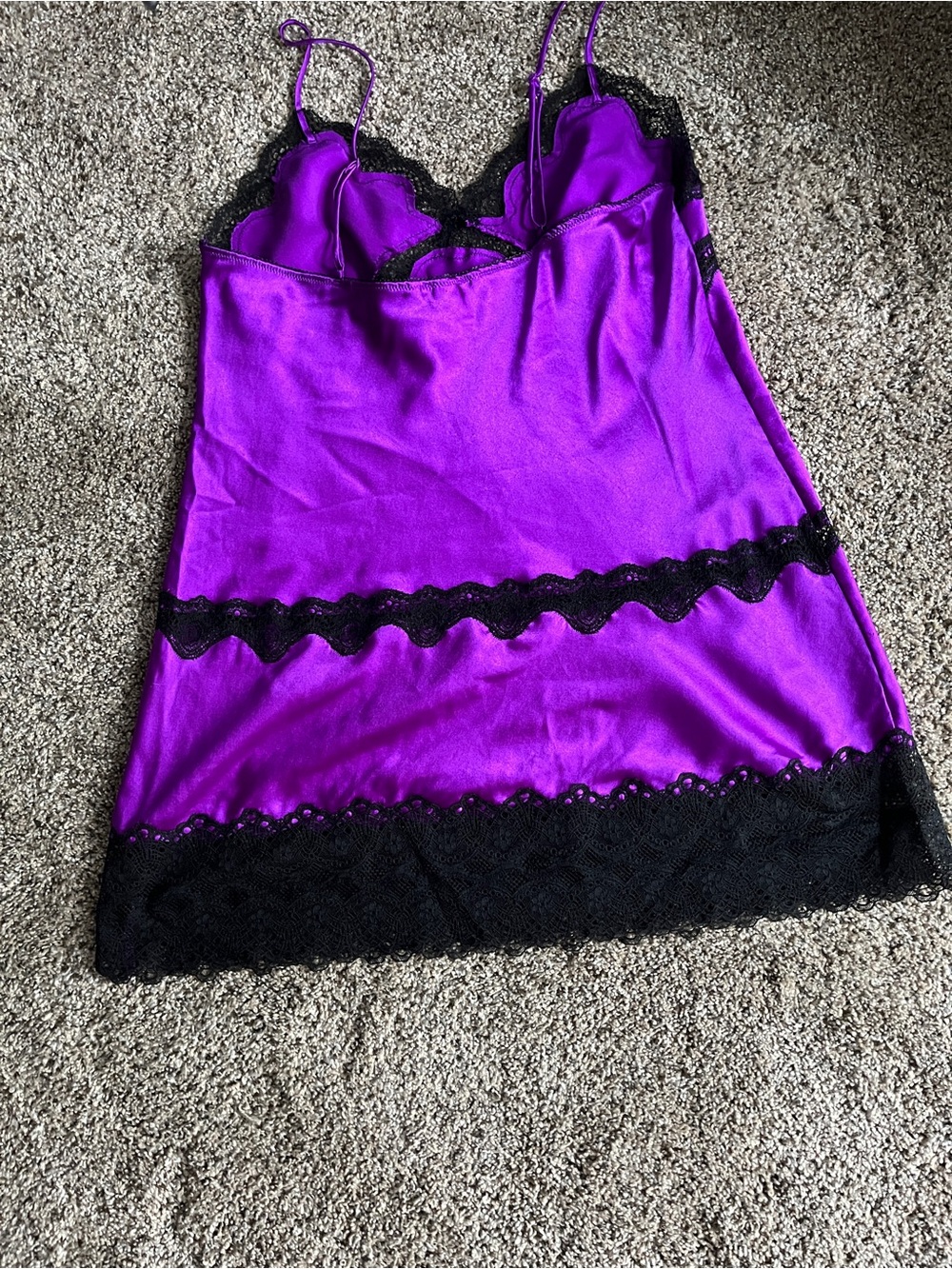 Victoria's Secret Violet Satin Slip with Black Lace